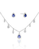 Conjunto com Berloques Cravejados Pingente e Brinco Gota Azul Safira e Borda Cristal