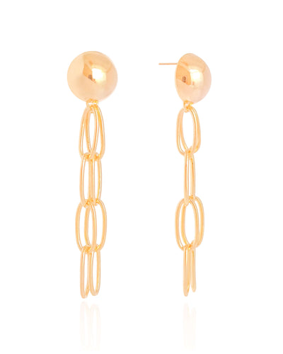 Brinco Meia Bola Franja Elos 6,3 cm Banhado a Ouro 18K