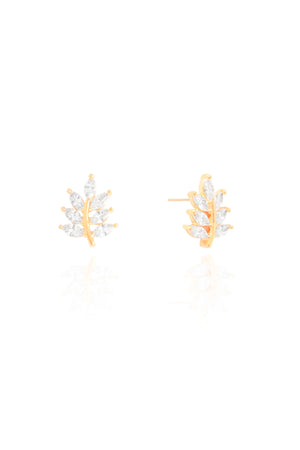Brinco Folha Cristal 1.5 cm Banhado a Ouro 18K