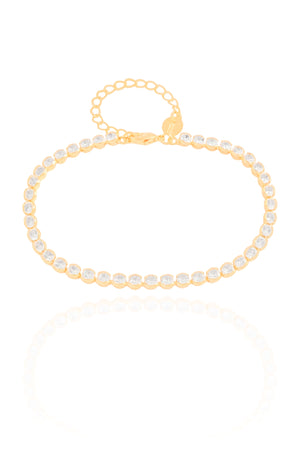 Pulseira Riviera Cravação Inglesa Cristal 3 mm Banhado a Ouro 18K