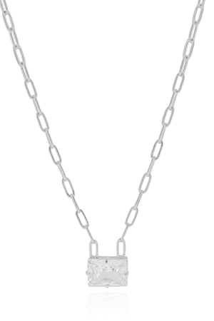 Gargantilha Elos Retângulo Cristal Ródio Branco - 45 cm