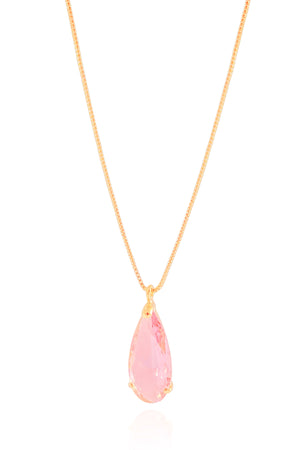 Gargantilha Longa Gota Safira Rosa 2.6 cm Banhado a Ouro 18K - 60 cm