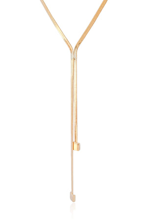 Gargantilha Gravata Malha Fita Quadrado Liso Banhado a Ouro 18K