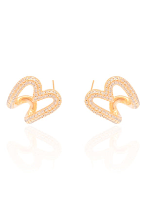 Brinco Argola Coração Vazado Cravejado Cristal 2.2 cm Banhado a Ouro 18K