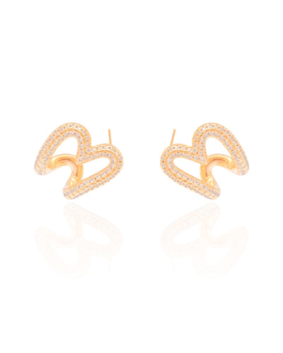 Brinco Argola Coração Vazado Cravejado Cristal 2.2 cm Banhado a Ouro 18K