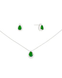 Conjunto Gota Esmeralda Cravejada Ródio Branco