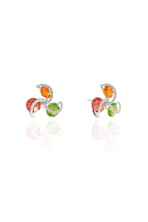 Brinco Flor Colorida 1.4 cm Ródio Branco