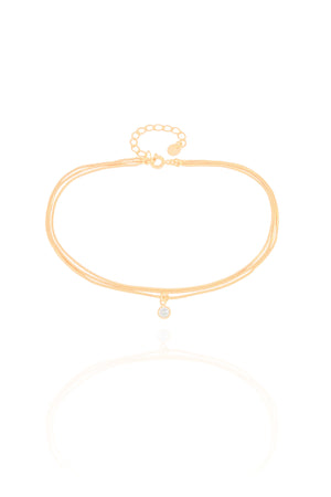 Tornozeleira Tripla Veneziana Ponto de Luz Cristal Banhado a Ouro 18K