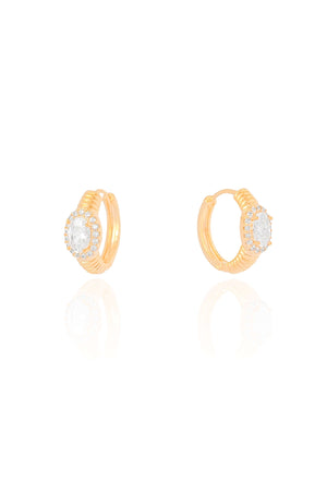 Brinco Argola Detalhada Cravejada Cristal Banhado a Ouro 18K