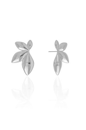 Brinco Folhas Lisas 2.5 cm Ródio Branco