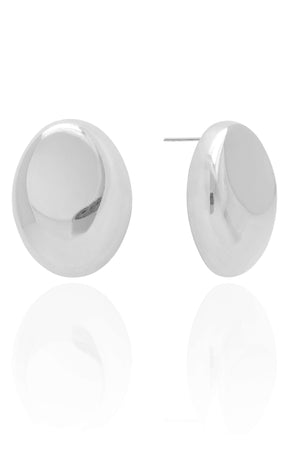 Brinco Oval Liso 3.1 cm Ródio Branco