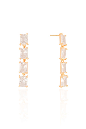 Brinco Baguetes Cristal 4.0 cm Banhado a Ouro 18K
