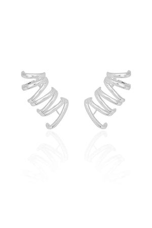 Ear Cuff Duplo 7 Filetes Liso Pressão Ródio Branco