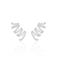Ear Cuff Duplo 7 Filetes Liso Pressão Ródio Branco