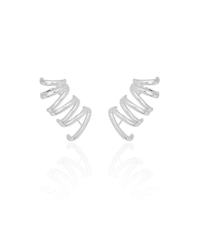 Ear Cuff Duplo 7 Filetes Liso Pressão Ródio Branco