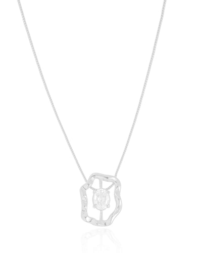 Colar Oval Orgânico Ponto de Luz Cristal Ródio Branco - 45 cm