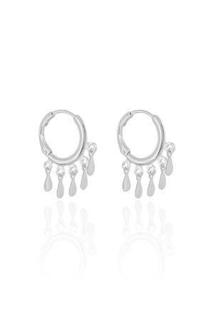 Brinco Argola Click com Gotas Lisas 2.5 cm Ródio Branco