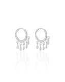 Brinco Argola Click com Gotas Lisas 2.5 cm Ródio Branco