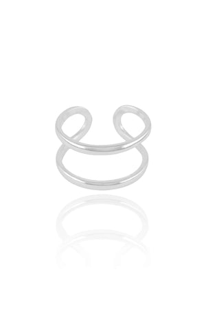 Anel Ajustável Dois Filetes Lisos Tamanho G Ródio Branco