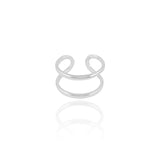 Anel Ajustável Dois Filetes Lisos Tamanho G Ródio Branco