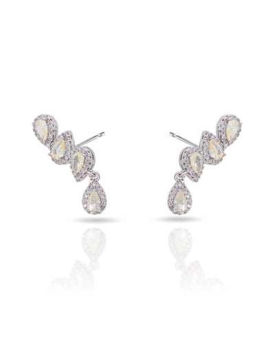 Ear Cuff Champagne Cravejado Cristal com Gota Pendente