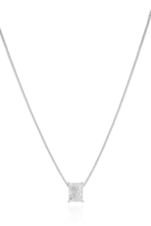 Gargantilha Veneziana Retângulo Cristal Ródio Branco - 45 cm