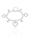 Pulseira Elos Corações e Bolas Lisas Ródio Branco