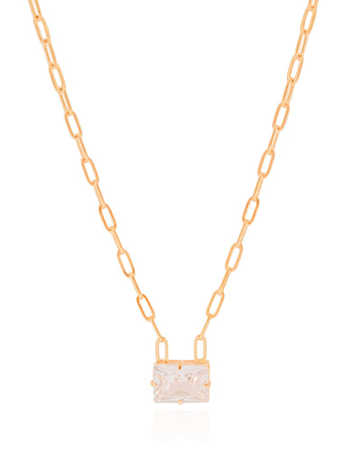 Colar Elos Retângulo Cristal Banhado a Ouro 18K - 45 cm