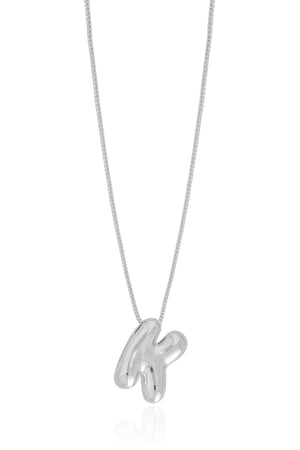 Gargantilha Veneziana Letra K 1.7 cm Bolha Ródio Branco - 45 cm