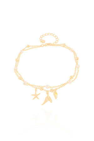 Tornozeleira Dupla Fundo do Mar Banhado a Ouro 18K