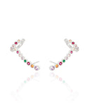 Brinco Ear Cuff Redondo Colorido Ródio Branco