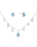 Conjunto com Berloques Cravejados Pingente e Brincos Gota Azul Sky e Borda Cristal