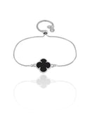 Pulseira Trevo Preto Fecho Gravata Ródio Branco