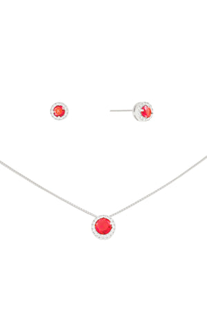 Conjunto Rubi Cravejado Ródio Branco