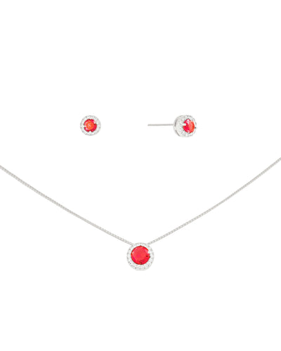 Conjunto Rubi Cravejado Ródio Branco