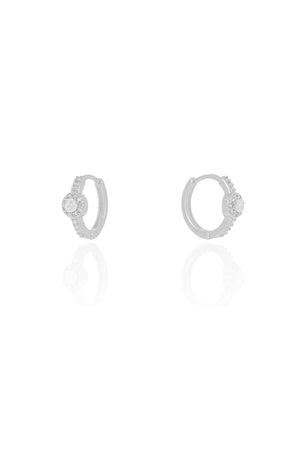 Brinco Argola Click Ponto de Luz Cravejado Cristal 1.3 cm Ródio Branco