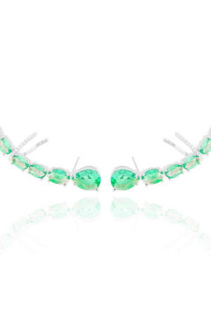 Ear Cuff Pontos de Luz Ovais Turmalina Cravejado Cristal Ródio Branco