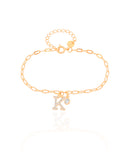 Pulseira Elos Letra K Cravejado Cristal Banhado a Ouro 18K