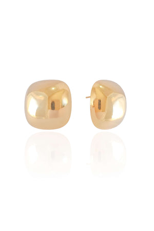 Brinco Quadrado Abaulado Liso Banhado a Ouro 18K