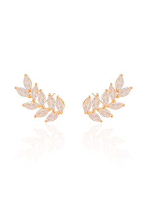 Ear Cuff Folha Navetes Cristal Banhado a Ouro 18K