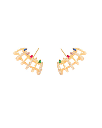 Brinco Ear Cuff Cravejado Colorido Banhado a Ouro 18K
