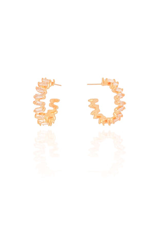 Brinco Argola Baguetes Cristal 1.6 cm Banhado a Ouro 18K