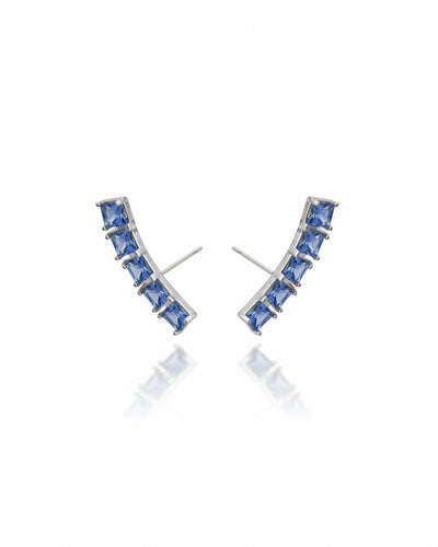 Brinco Ear Cuff Carre Quadrado Safira Azul com Tarraxa Virgula