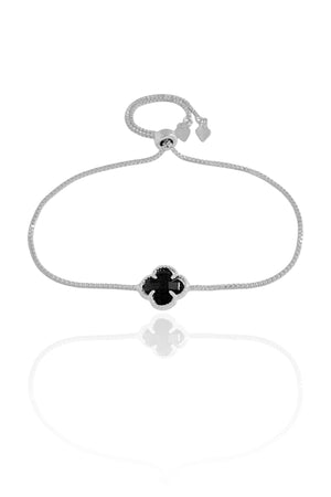 Pulseira Trevo Preto Fecho Gravata Ródio Branco