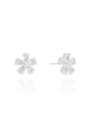 Brinco Flor Cristal Ródio Branco