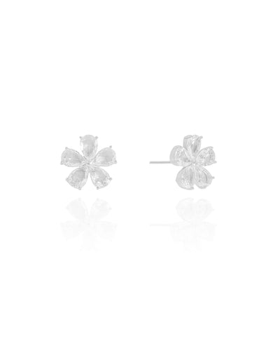 Brinco Flor Cristal Ródio Branco