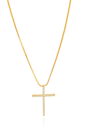 Gargantilha Veneziana com Pingente Cruz Palito Cravejada Cristal - 45 cm