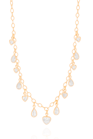 Gargantilha Coração Gota Cristal Banhado a Ouro 18K - 40 cm