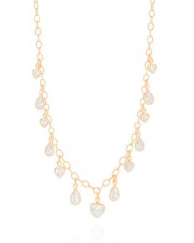 Colar Coração Gota Cristal Banhado a Ouro 18K - 40 cm