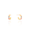 Brinco Argola Cravação Inglesa Colorida 1.3 cm Banhado a Ouro 18K